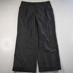 Lubiam 36x30 Gray Wool Cashmere Striped Flannel Pleated Cuffed High Waist Pants